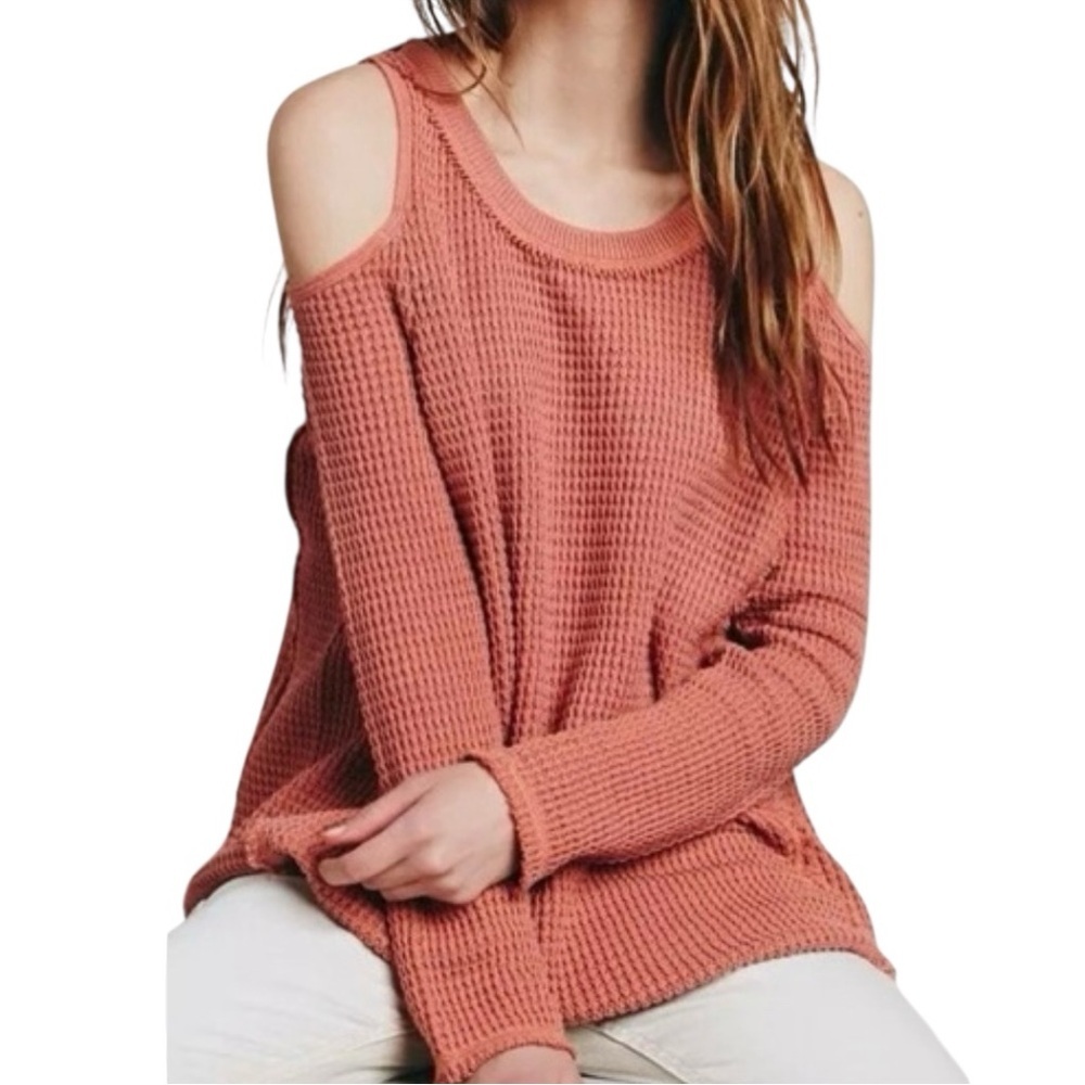 Free People Sunrise Sunset Cold Shoulder Raw Exposed Seam Thermal Tunic Sweater